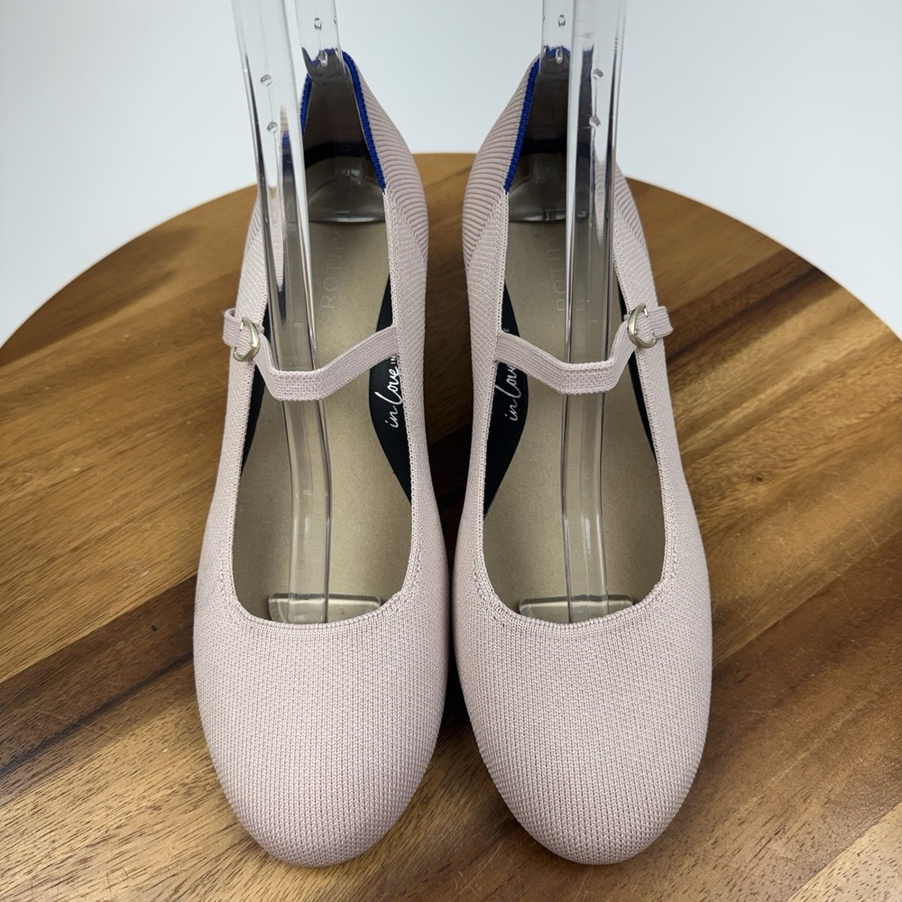 New NWOB Womens Rothys The Mary Jane Ballerina Pink Knit Block Heels Size 10 M - Picture 6 of 11